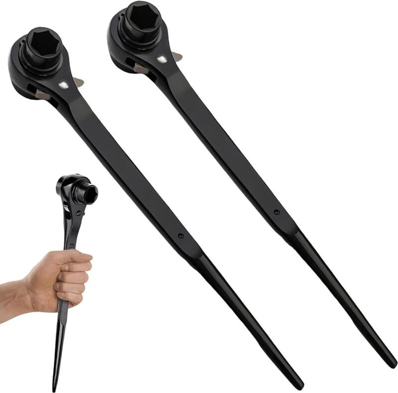 Set mit 2 Ratschenschlüsseln für den Gerüstbau, 19/22 mm, umschaltbarer Rechts-/Links-Gerüstschlüssel aus CR-V, Gerüstra...