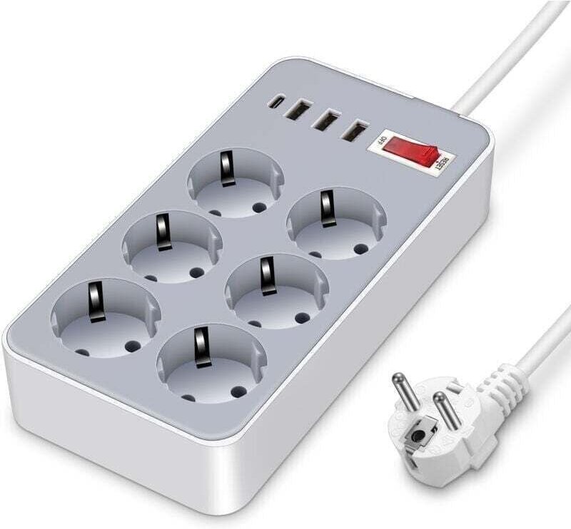 USB-Steckdosenleiste XU mit 6 AC-Steckdosen, 3 USB-A-Anschlüssen und 1 USB-C-Anschluss, USB-Tischsteckdosenleiste mit Sc...