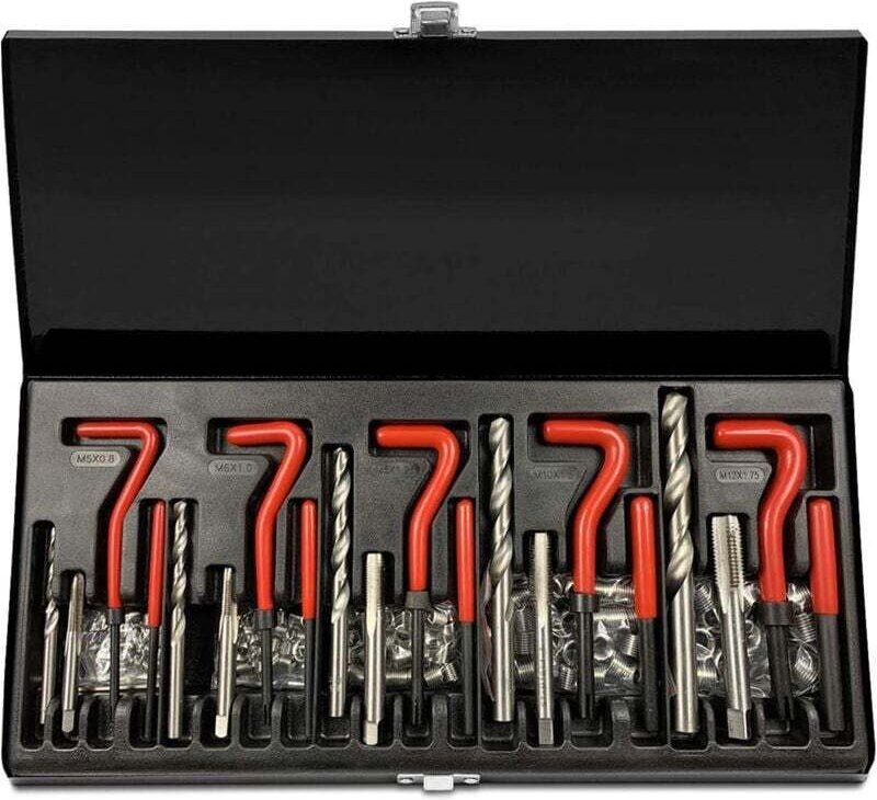 131-teiliges Gewindereparaturset mit Bohrern, Helicoil-Hülsen M5, M6, M8, M10 und M12