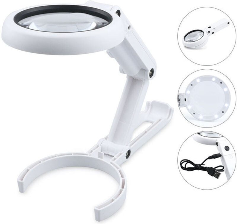Thumbnail - LED-Lupenlampe, dimmbare Freisprech-Lupe mit Licht und Ständer, Desktop-Lupe - Ahlsen