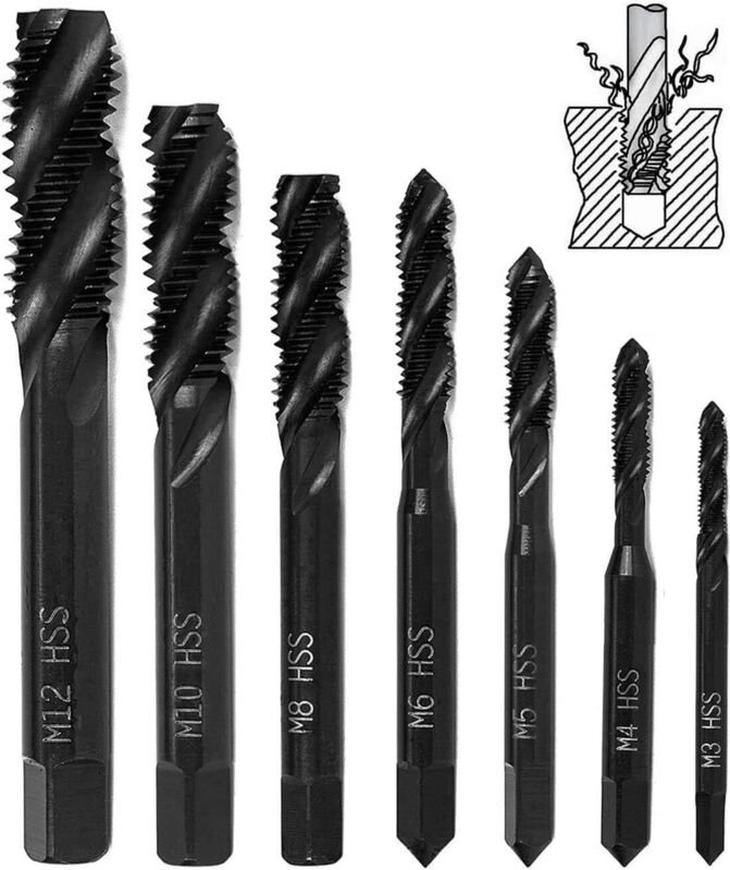7-teiliges Nitrid-Gewindebohrer-Set, HSS 6542 Kegelschaft-Gewindebohrer für metrische Maschinengewinde M3 M4 M5 M6 M8 M1...