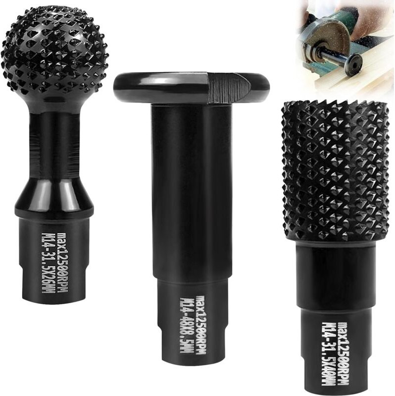 Ball End Mill for Angle Grinder, M14, 115/125 mm, Woodworking Tool with Rasp Disc (3 Piece Set 115/125 mm)