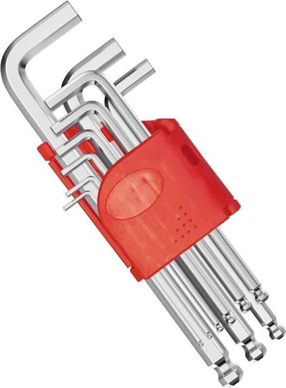 9-teiliger Inbusschlüsselsatz (1,5–10 mm) mit Kugelkopf, abgewinkelten metrischen und zölligen Innensechskantschlüsseln ...