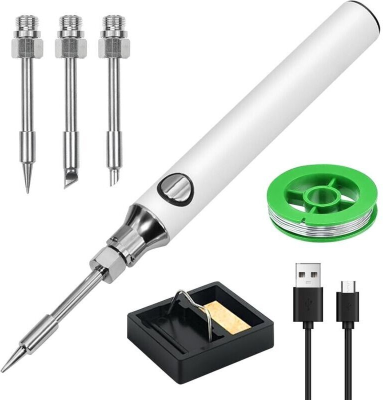 Lötset, elektrisches Lötset, tragbarer, kabelloser Lötkolben mit einstellbarer Temperatur und 3 Lötspitzen