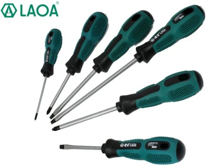 6-teiliges Einzel-/Kreuz-CR-V-Schraubendreher-Set, Schraubendreher mit Gummigriff und Tasche, 3 × 75 mm/ 5 × 75 mm/ 6 × ...