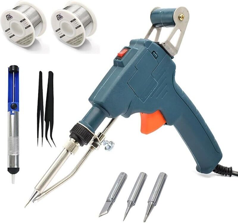 Lötset, 60-W-Elektrolötpistole, Einhand-Lötwerkzeug mit Lötdraht und Entlötpumpe für Elektronikreparaturen, Lötkolben zu...