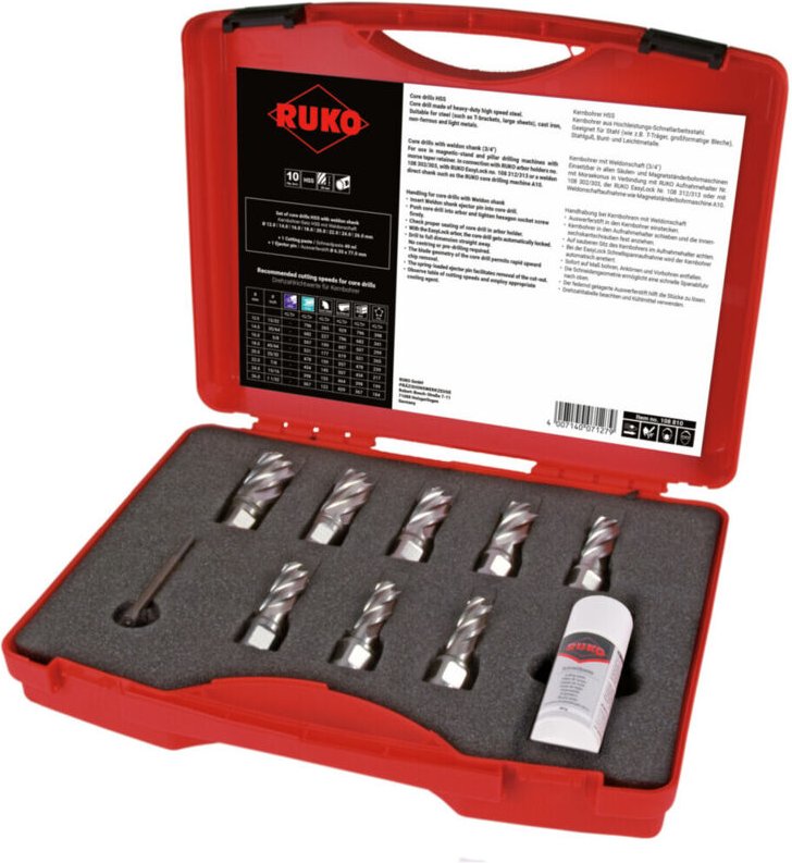Ruko - Kernbohrersatz hss mit Weldonschaft cbn geschliffen 10tlg. In Kunststoffkoffer - 108810