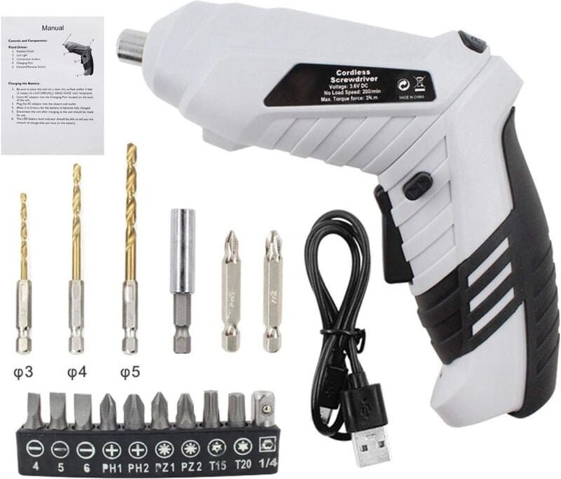 Mini-Akkuschrauber, Akkuschrauber-Set mit LED-Licht, wiederaufladbarem Akku