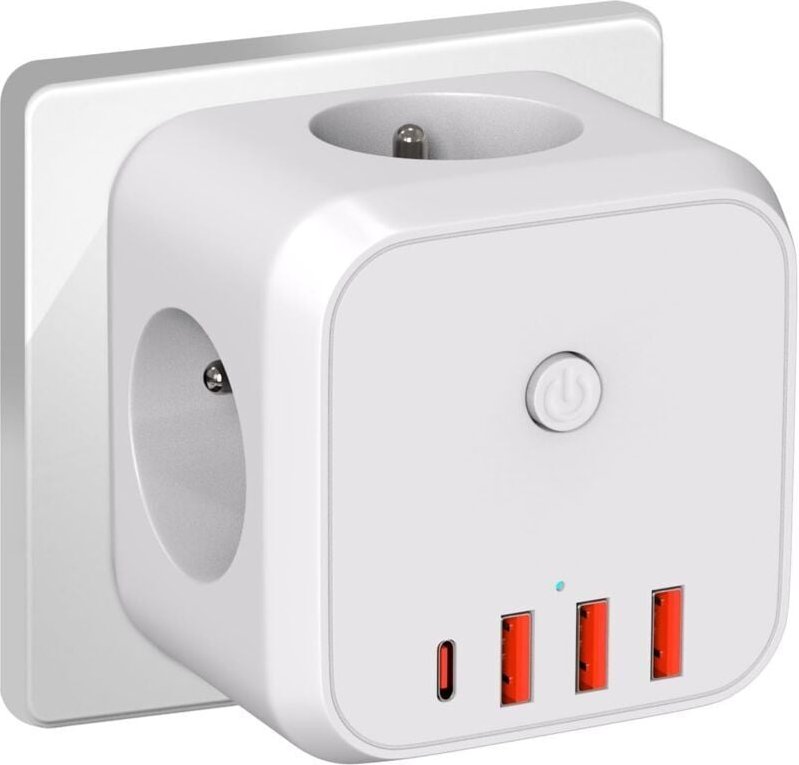 Thumbnail - ZVD - Multiprise cubique 7 en 1 avec protection contre les surcharges et les surtensions, 4 000 W/16 a, avec porte de sé...