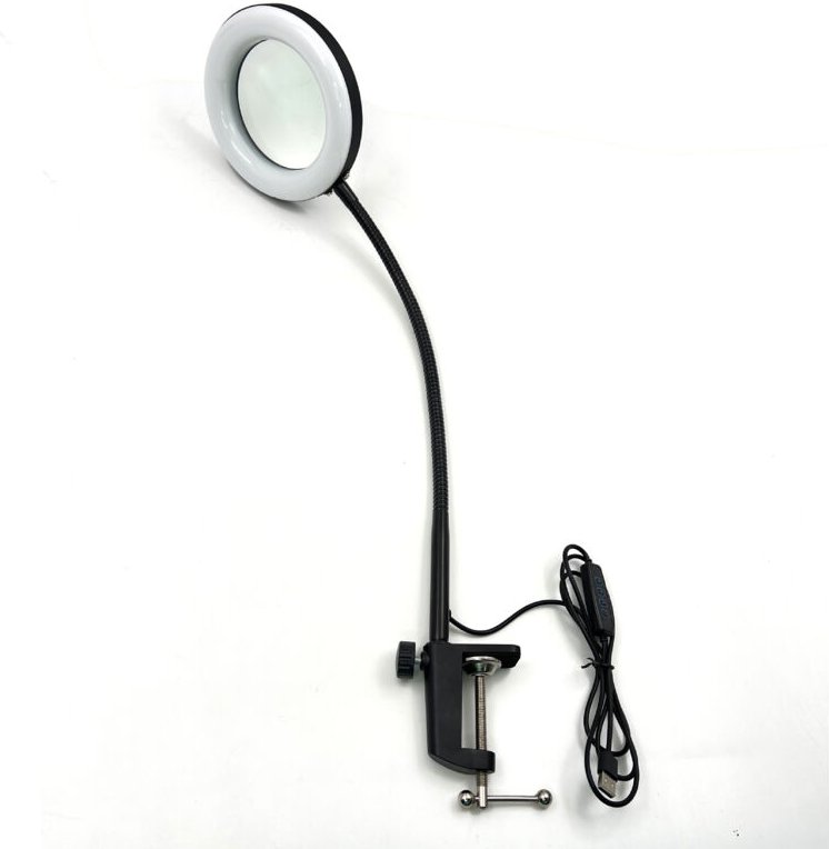 Thumbnail - Lupe mit Licht und Ständer, 2-in-1 flexible Schwanenhals-Schreibtischlampe mit Klemme, 3 Farbmodi, stufenlos verstellbar...