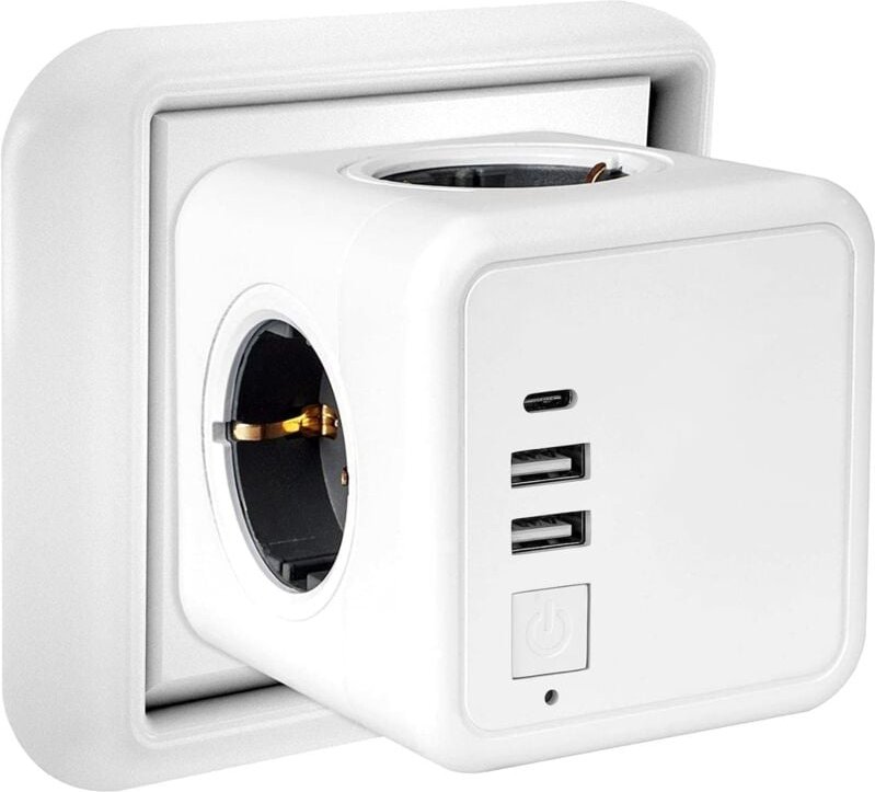 Mehrere USB-Steckdosen, würfelförmige Wand-Steckdosenleiste, 4 Steckdosen mit 2 USB-Netzen, 1 Typ-C-Anschluss, 7-in-1-US...