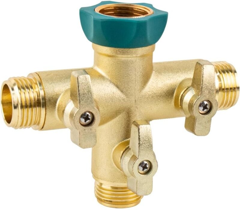 Water Distributor 3-Way - 3/4 Inch T Splitter with Shut-Off Valve, Double Connection - Ideal for Gardena System, Water C...