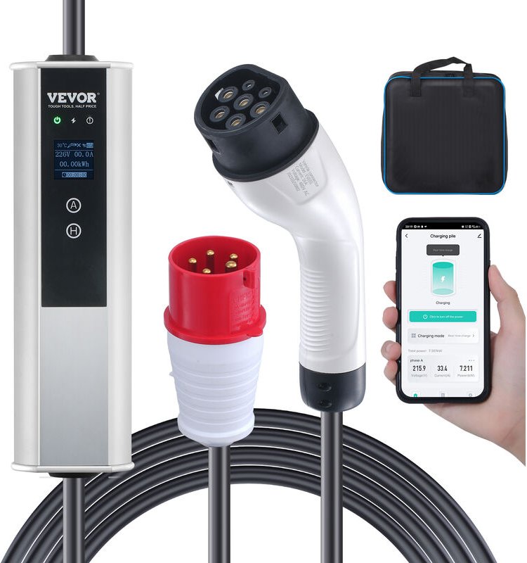 Thumbnail - Typ2 ev Ladekabel 16A 3,68kW(einphasig)/11kW(dreiphasig) Elektroauto Ladegerät IP66 Wallbox 7,5m Kabel Ladekabel 4 Stufe...