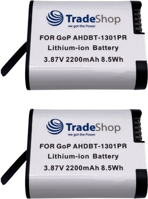 2x Trade-Shop Li-Ion Akku 3,87V / 2200mAh kompatibel mit GoPro HERO13 Black Actionkamera ersetzt AHDBT-1301, AHDBT-1301P...