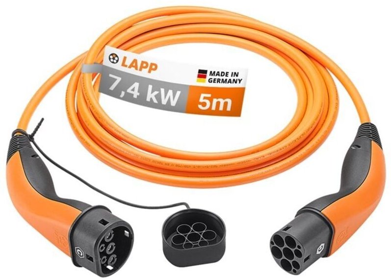Thumbnail - Lapp - Ladekabel Typ 2, bis zu 7,4 kW, 5 m, orange, (5555934026) 32 a, 1-phasig, zum Laden von Hybrid- und Elektroautos ...