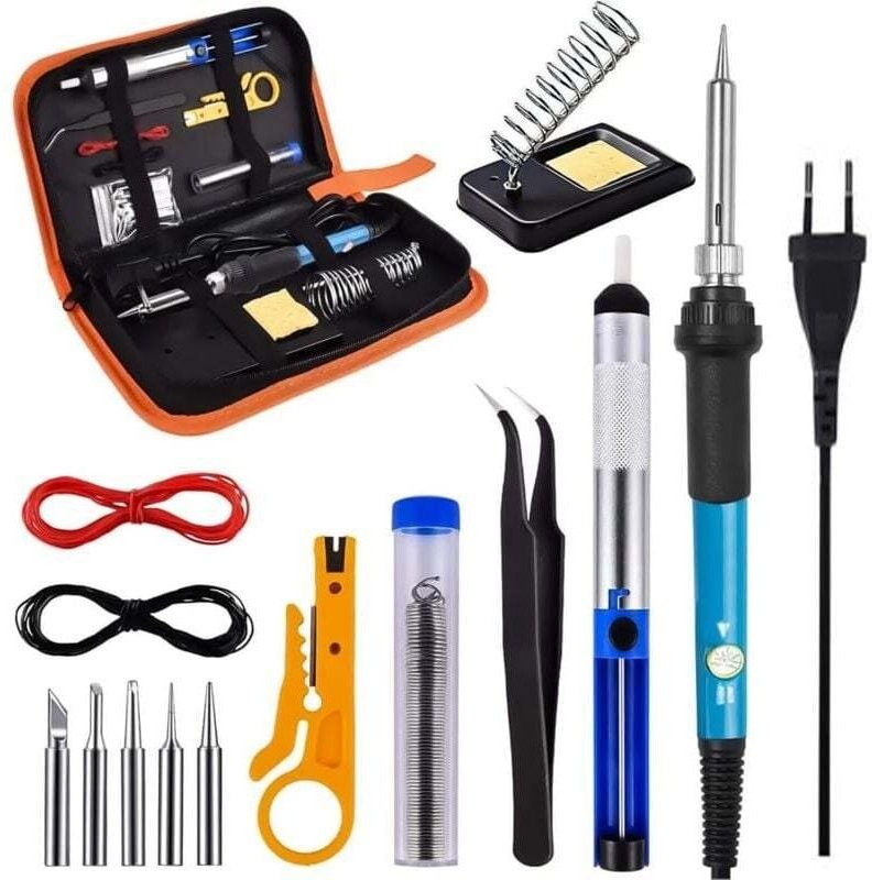 Kit saldatore a stagno 60W Kit saldatore per principianti 16 in 1 con temperatura regolabile da 200°C a 450°C per saldar...
