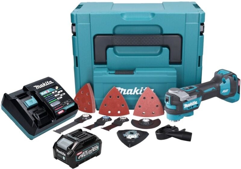 Makita TM 001 GM103 Akku Multifunktionswerkzeug 40 V max. Starlock Max Brushless + 1x Akku 4,0 Ah + 37 tlg. Zubehörset +...