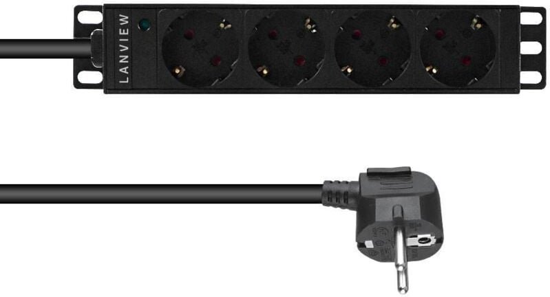 Lanview Steckdosenleiste, 4 Schuko-Steckdosen, 10'', 2m Kabel 3G1,5mm2, Leuchtanzeige, LVR-2MSCH-LIC-SCH4