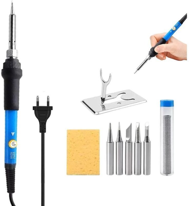 9-teiliges Lötkolben-Set, 5 Spitzen, 60-W-Präzisionslötkolben mit einstellbarer Temperatur (200–450 °C), elektrischer Lö...