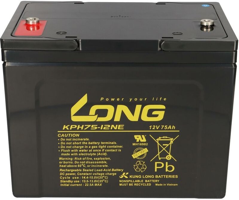 Thumbnail - Kunglong - Ersatzakku für Ortopedia Allround, Rordo und Touring 2x Kung Long Bleiakku KPH75-12NE M6 12V 75Ah zyklenfest