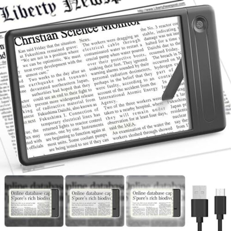 Beleuchtete Leselupe, 5-fache Vergrößerung, große LED-Anzeige für ganze Buchseiten, Buchlupe mit hellem Licht und leicht...