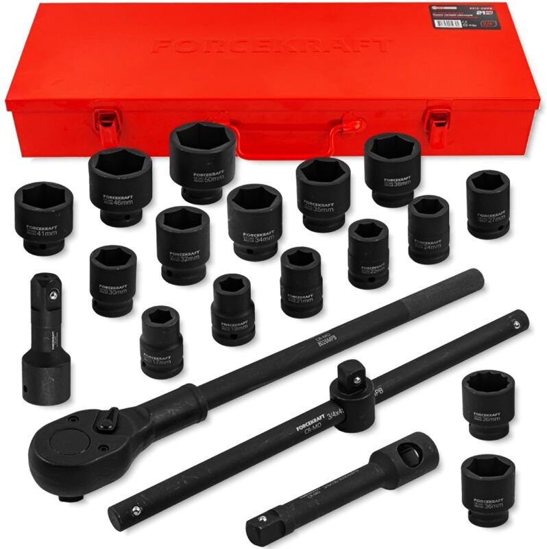 Forcekraft Werkzeugset 3/4" Schlagschläger-Steckschlüssel 21-Teilig
