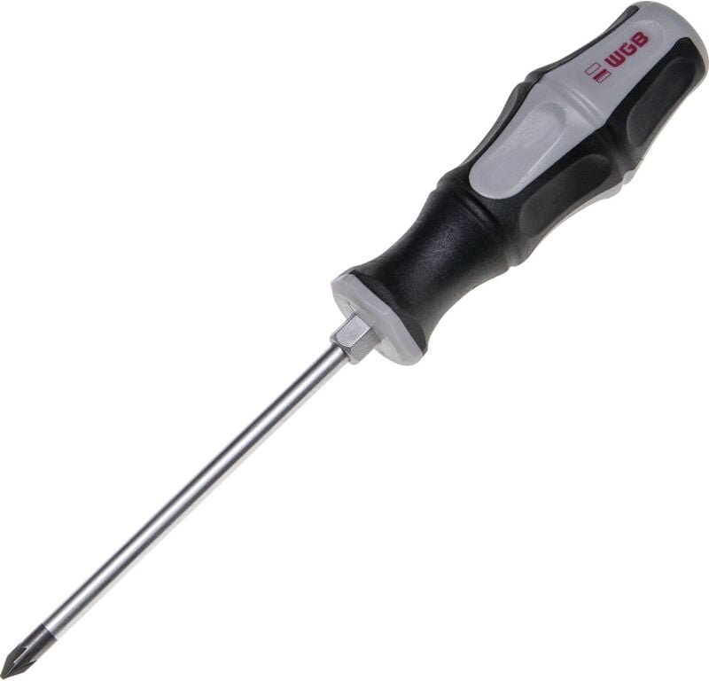 WGB - Schraubendreher Kreuz mit Präzisionsspitze und Schlagkappe - Schraubenzieher PZ2/100mm, Stahl chrom