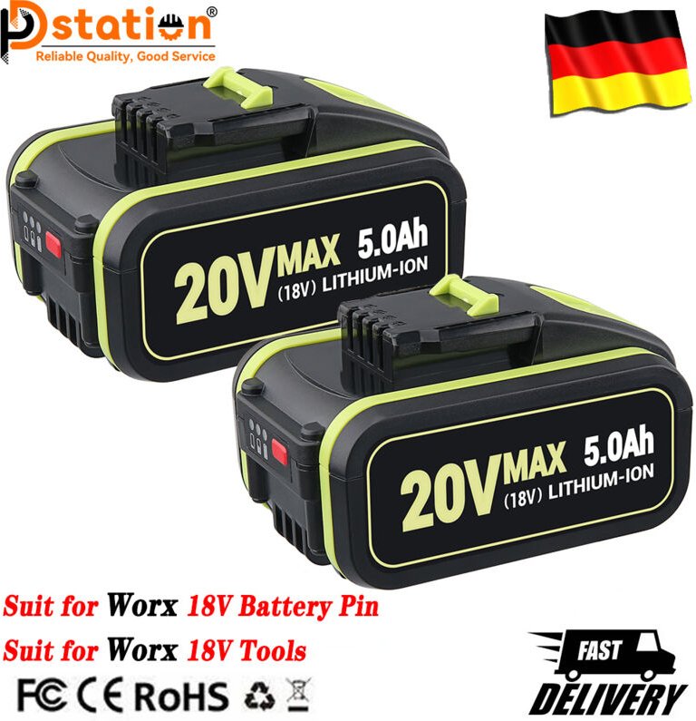 Pdstation - 2 Stück 20V 5.0Ah Ersatz Akku für Worx 20V Akku WA3553 WR142E WA3551 WA3553 WA3556 WA3572 WA3605 WA3641