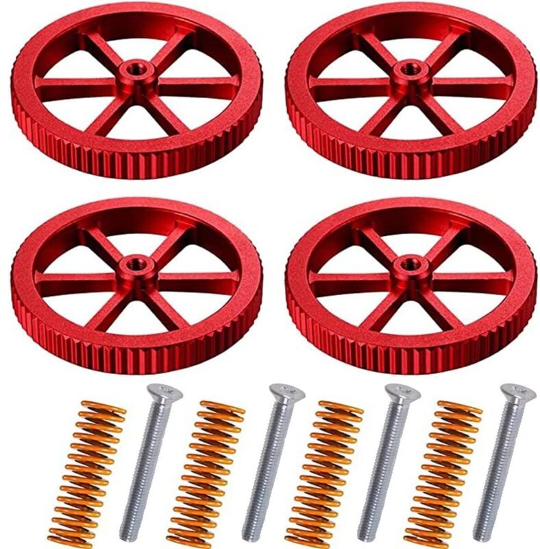 4 Stück Aluminium-Nivelliermuttern, kompatibel mit Ender 3/3 Pro/3 V2, 5/5 Plus/Pro und CR 20 3D-Druckern, inkl. 4 Heizb...