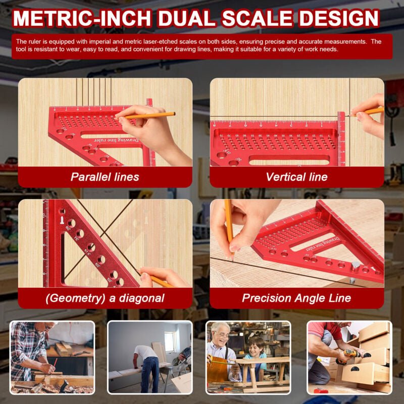 Mehrwinkel-Messlineal aus Aluminiumlegierung für Holzbearbeitungs- und Heimwerkerprojekte, Gehrungswinkel, multifunktion...