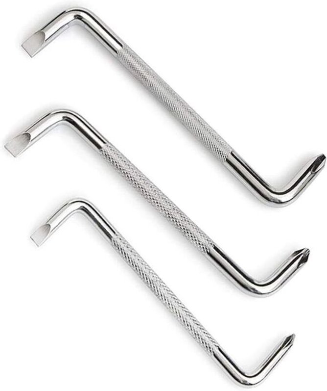 Set mit 3 abgewinkelten Schraubendrehern mit magnetischem Z-Kopf, inklusive Phillips- und Schlitzschraubendreher-Bits