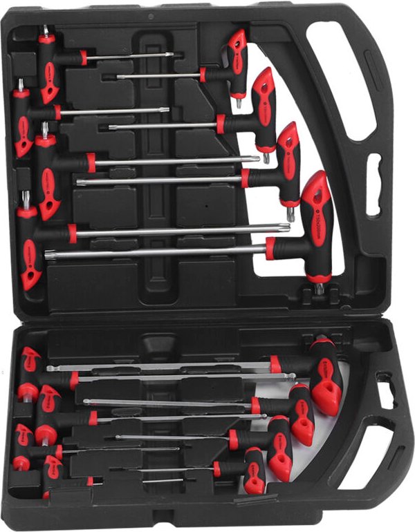 EVGATSAUTO Sechskantschlüsselsatz, 16-teilig, T-Griff-Stern-Sechskantschlüssel-Kugelgelenkschlüssel-Set, 2 Antriebsschra...