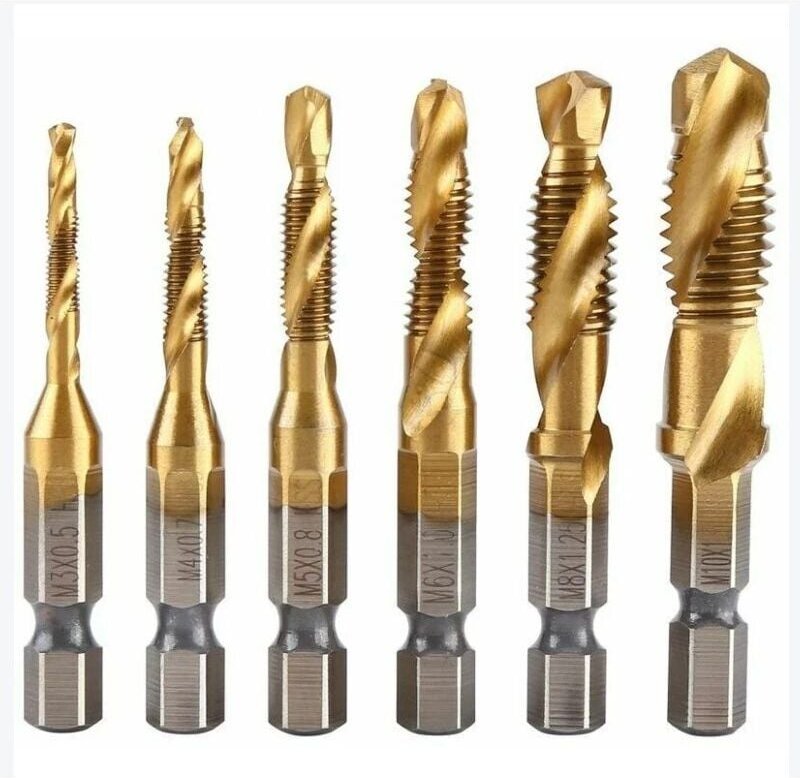 6 Stück Gewindebohrer, Gewindebohrer, metrisches Gewinde M3–M10 mit HSS-Titanbeschichtung und geriffelten Gewindebohrern...
