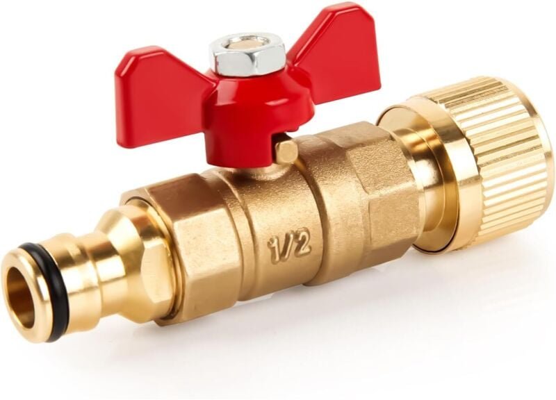Brass Coupling with Regulating Valve, Garden Hose Connection Water Hose Connector with Shut-off Valve for 1/2 3/4 Inch W...