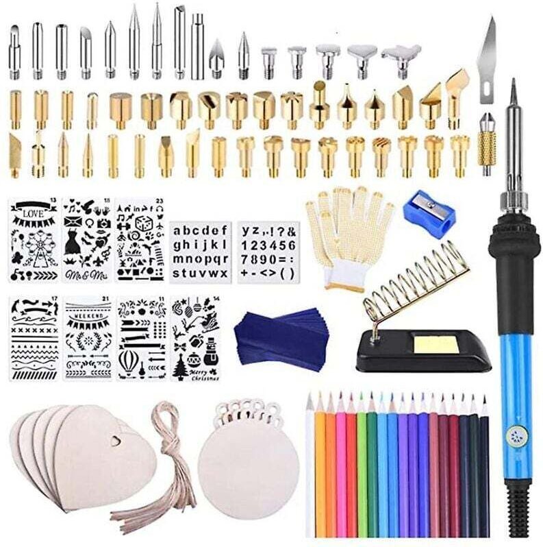 Kit Combustion Bois 115 Pièces Outil Fer à Souder avec Prise Américaine