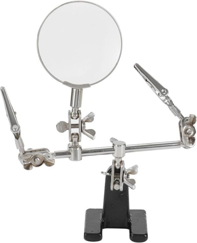 Dritte Hand mit Zange und Lupe, helfende Hand beim Löten mit 5-facher Lupe für Schmuckhandwerk und Präzisionsprojekte