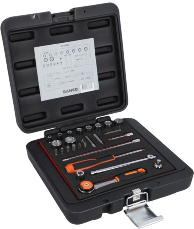 Bahco 1/4 Steckschlüssel-Satz, metrisch, Sechskantprofil, inklusive Umschaltknarre mit rundem Kopf/Steckgriff - 27-tlg.