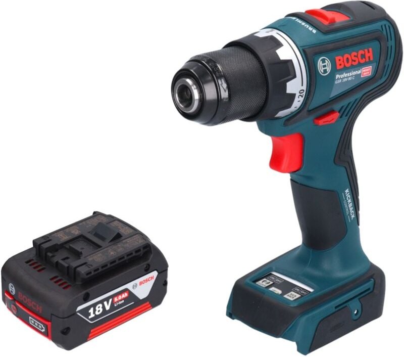 Bosch gsr 18V-90 c Professional Akku Bohrschrauber 18 v 64 Nm Brushless + 1x Akku 5,0 Ah - ohne Ladegerät