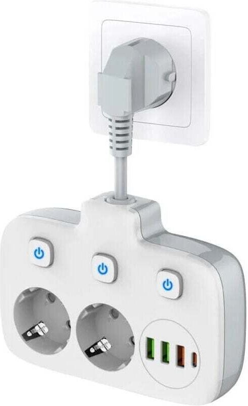 Steckdosenleiste mit einem Schalter und 2 Fächern, Steckdosenleiste mit 3 Schaltern, Doppelsteckdose mit 4 USB-Anschlüss...