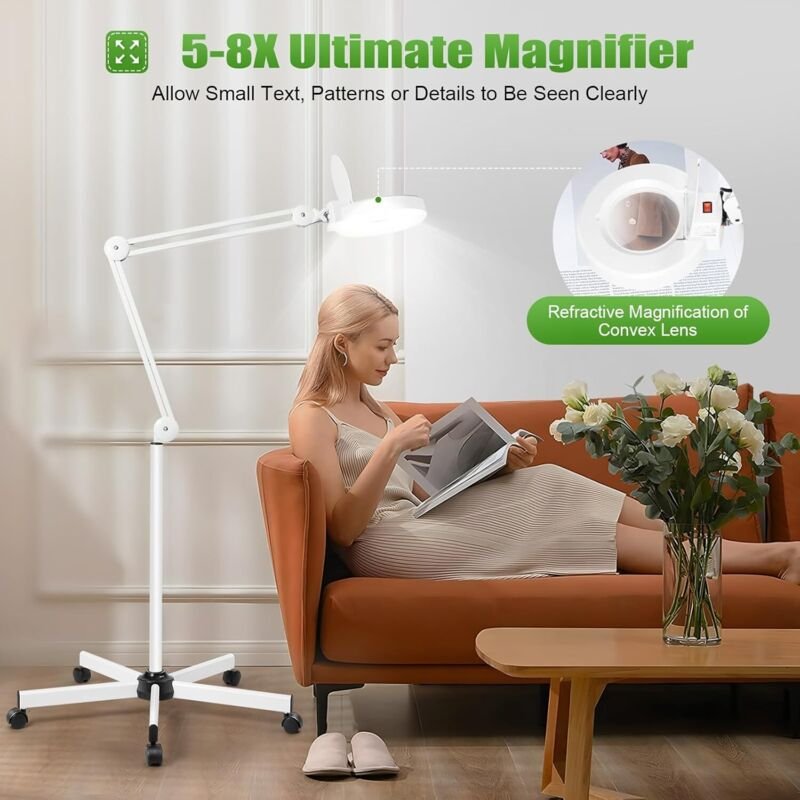 LED Lupenleuchte Arbeitsplatzlampe 8 Fache Vergrößerung 5 Dioptrien Lupenlampe Tischlupe mit Stativ für Kosmetiksalons A...