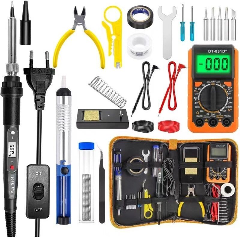 80-W-Lötkolben-Set mit LCD-Schalter, schwarzem Digitaldisplay, 21-teiliges Set