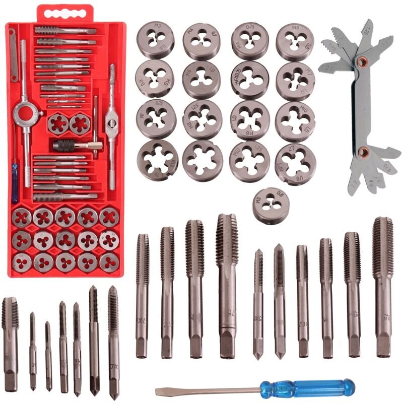 Satz mit 40 Gewindebohrern und Schneideisen, Gewindereparatur, Stahlwerkstatt