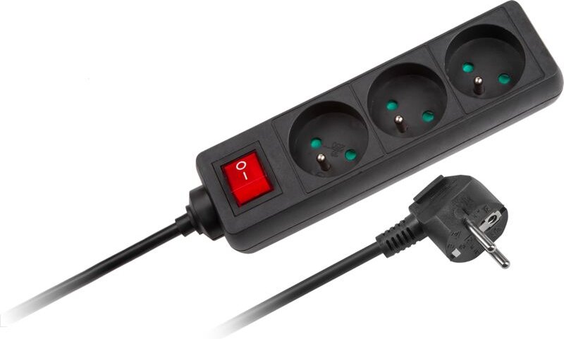 Rebel Verlängerungskabel, Steckdosenleiste, 3 Steckdosen, Schalter, 5 m