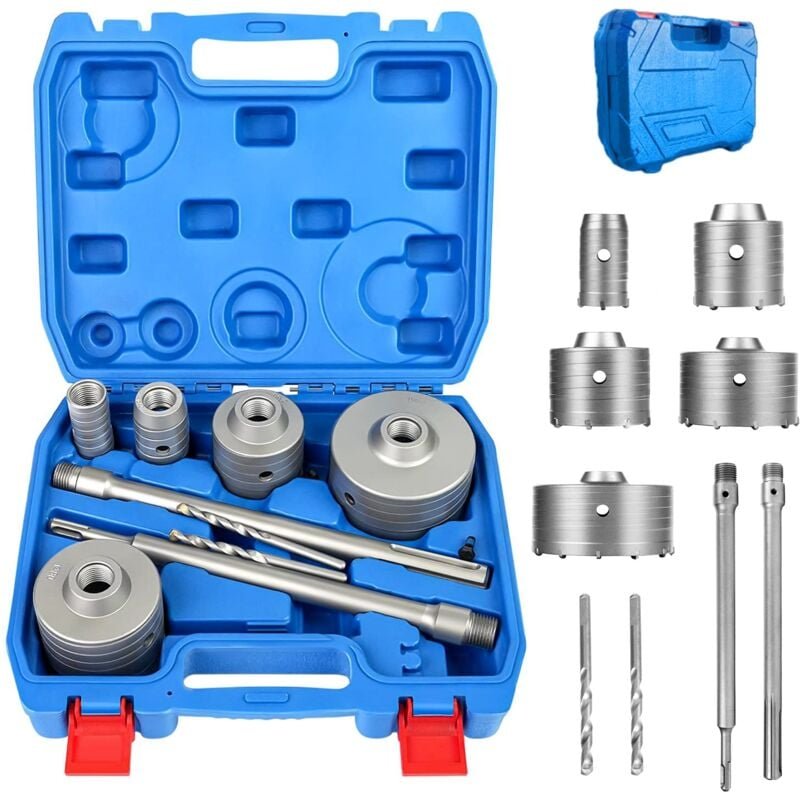 Thumbnail - Kernbohrer Bohrkronen Set 9 Stück, Beton-Lochsgen-Bohrer-Set mit Schaft, 30 mm, 40 mm, 65 mm, 80 mm, 100 mm für Stein, Z...