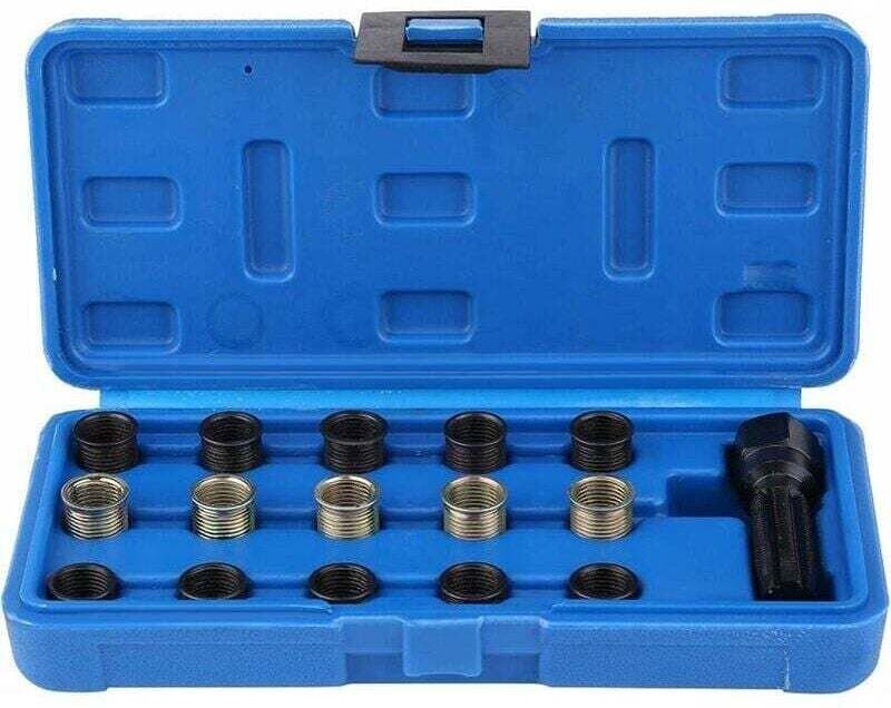 Zündkerzengewinde-Reparatur-Werkzeugsatz, 16-teilig, 14 mm x 1,25 M16-Gewindebohrer mit tragbarem Koffer, Zündkerzen-Hel...