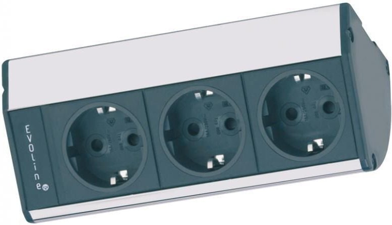Evoline - Eck-Steckdose dockcuisine Aluminium-Optik 3-fach Unterbausteckdose