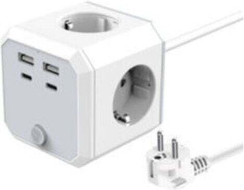 Würfelförmige Steckdosenleiste mit 4 Steckdosen und 3 USB-Anschlüssen, Turm-Steckdosenleiste 1,8 m, geeignet für Zuhause...