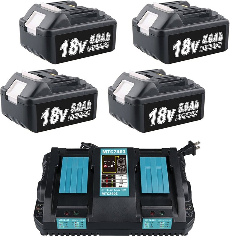 Pdstation - 4er-Pack 18 v 5 Ah BL1850B Akku mit 3,5 a Ladegerät DC18RD Ersatz für Makita BL1850 BL1860 BL1850B BL1840 BL...
