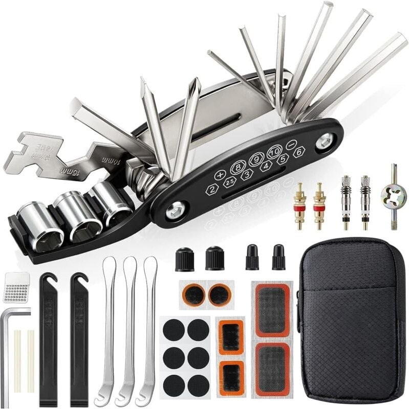 Fahrradreparaturset, Fahrradwerkzeugsatz, 16-in-1-Multifunktionswerkzeug, Fahrrad-Pannenset mit 3 Fahrradreifenhebern, F...