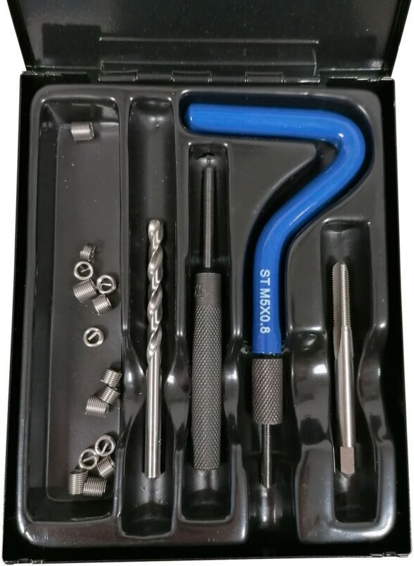 M5 x 80 Gewindeeinsatz-Set – Edelstahl – 15 Gewindegänge, 1 Bohrer, 1 Gewindebohrer, 2 Montagewerkzeuge – Zur Reparatur ...